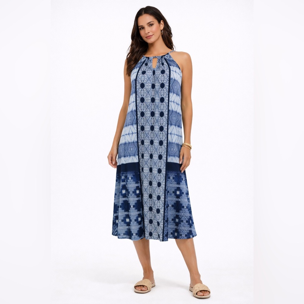 Chico’s Blue Abstract Print Halter Shift Dress Size 0 Sleeveless